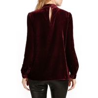 Biking Red Choker Neck Hollow-out Velvet Blouse - L thumbnail