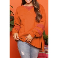 Carrot Fleece Patchwork Side Slits High Low Sweatshirt - L thumbnail