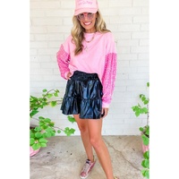 Azura Exchange Pink Sequin Patchwork Long Sleeve Pullover Top - XL thumbnail