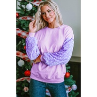 Orchid Petal Sequin Patchwork Long Sleeve Pullover Top - L thumbnail