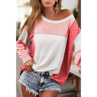 Peach Blossom Leopard Colorblock Patchwork Exposed Seam Top - M thumbnail