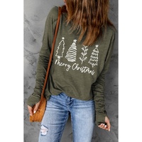 Green Merry Christmas Trees Thumbhole Sleeve Graphic Tee - S thumbnail
