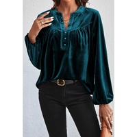 Skobeloff Lantern Sleeve Beaded Split V Neck Velvet Top - XL thumbnail