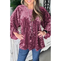 Red Dahlia Velvet Pagoda Sleeve Crew Neck Top - L thumbnail