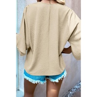 Parchment Solid V Neck Wide Sleeve Crinkled Blouse - L thumbnail