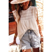 White Ruffled Lace Flowy Tank Top - M thumbnail