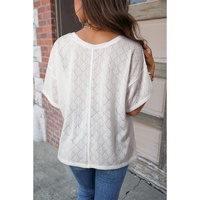 White V Neck Knitted Flowy Blouse - L thumbnail
