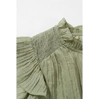 Meadow Mist Green V Neck Flutter Sleeve Textured Blouse - L thumbnail