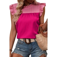 Rose Red Two Tone Ruffled Flutter Sleeve Blouse - XL thumbnail