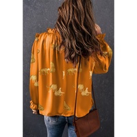 Orange Cheetah Printed Ruffled Sleeve Blouse - L thumbnail