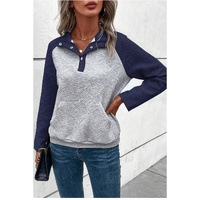 Gray Textured Contrast Splicing Raglan Sleeve Top - S thumbnail