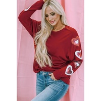 Red Sequined Heart Printed Sleeves Valentine Fashion Top - L thumbnail
