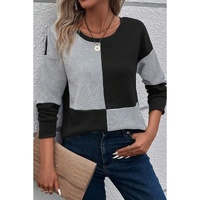Black Color Block Textured Drop Shoulder Top - S thumbnail