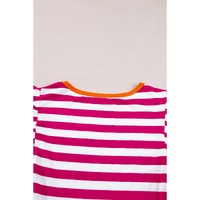 Rose Red Striped Ruffle Sleeve Crew Neck Blouse - L thumbnail