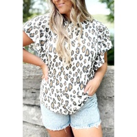 White Butterfly Sleeve Leopard Print Top - M thumbnail