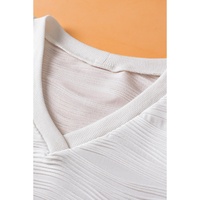 White Solid Color Textured V Neck Short Sleeve Top - S thumbnail