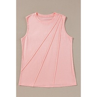 Light Pink Crew Neck Pleated Tank Top - L thumbnail