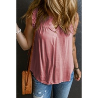 Pink Button Split Neck Ruffled Trim Tank Top - XL thumbnail