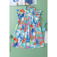 Sky Blue Frilled Collar Floral Vest - L thumbnail