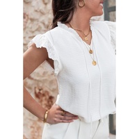 White Embroidered Ruffle Trim Textured Blouse - M thumbnail