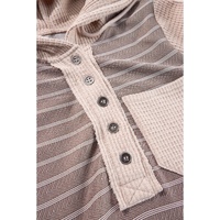 Gray Textured Knit Colorblock Striped Henley Hooded Top - S thumbnail