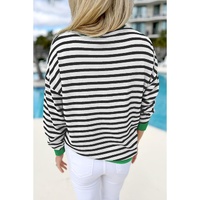 Black Striped Contrast Edge Long Sleeve Top - XL thumbnail
