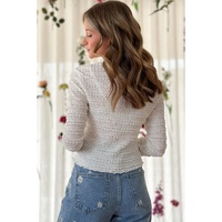 White Knit Jacquard Slim Fit Top - L thumbnail