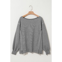 Gray Waffle knit Bishop Sleeve Split Oversized Top - M thumbnail