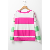 Rose Red Colorblock Striped Drop Shoulder Long Sleeve Top - S thumbnail