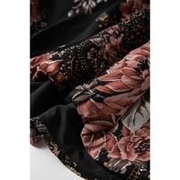 Black Floral Print Criss Cross V Neck Balloon Sleeve Blouse - L thumbnail