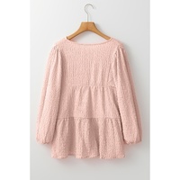 Light Pink Textured Tiered Flowy Blouse - L thumbnail