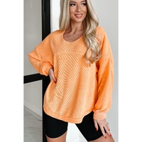 Grapefruit Orange Solid Color Textured High Low Long Sleeve Top - M thumbnail