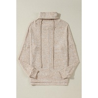 Apricot Drawstring Cowl High Neck Long Sleeve Split Top - M thumbnail