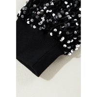 Black Sequined Long Sleeve Crew Neck Cropped Blouse - S thumbnail