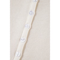 White Solid Color Waffle Half Button Long Sleeve Top - L thumbnail