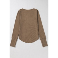 Chestnut Anglaise Broider Ribbed Long Sleeve Top - L thumbnail