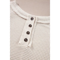 Oatmeal Waffle Knit Buttoned Front Raglan Sleeve Loose Blouse - L thumbnail