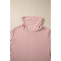 Pink Stripe Cowl Neck Side Slits Loose Fit Long Sleeve Top - L thumbnail