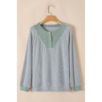 Light Grey Color Contrast Ribbed Loose Fit Long Sleeve Top - 2XL thumbnail