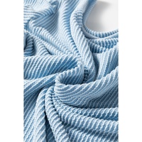 Mist Blue Corded Frilly Puff Sleeve Round Neck Blouse - M thumbnail