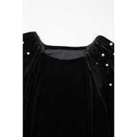 Black Pearl Beaded Half Sleeve Velvet Top - M thumbnail