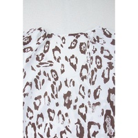 Khaki Leopard Print Ruched V Neck 3/4 Sleeve Blouse - S thumbnail