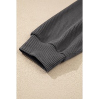 Dark Grey Waffle Colorblock Buttons Placket Drop Shoulder Drawstring Hoodie - M thumbnail