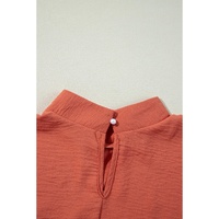 Russet Orange Swiss Dot Balloon Sleeve Loose Blouse - L thumbnail