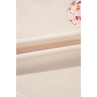 Beige Flower Patch Graphic Exposed Seam Wide Sleeve Top - S thumbnail