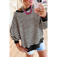 Black Stripe Loose Drop Shoulder Long Sleeve Top - 2XL thumbnail