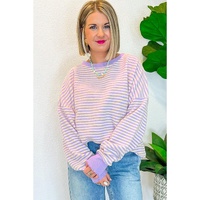 Azura Exchange Purple Stripe Loose Drop Shoulder Long Sleeve Top - L thumbnail