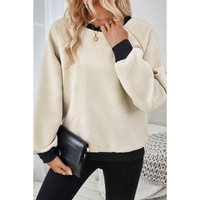 Jet Stream Color Block Edge Raglan Sleeve Crew Neck Textured Top - L thumbnail