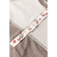 Goat Colorblock Floral Patchwork Flared Sleeve Buttons Henley Top - L thumbnail
