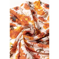 Orange Floral Printed Bell Sleeve Mock Neck Scallop Trim Blouse - L thumbnail
